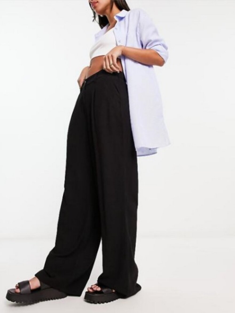 NEW ASOS DESIGN Linen Wide leg Pants 14 - Picture 4 of 13